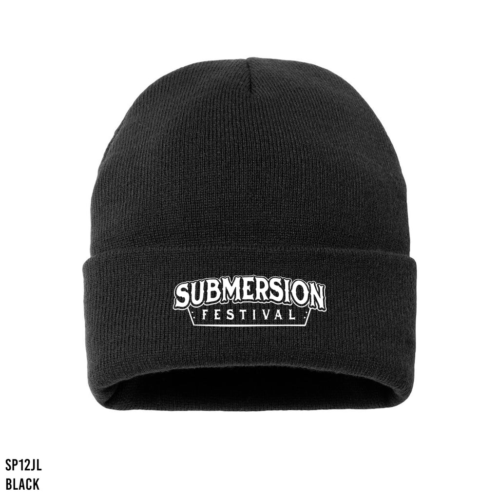 V1 Black Embroidered Beanie